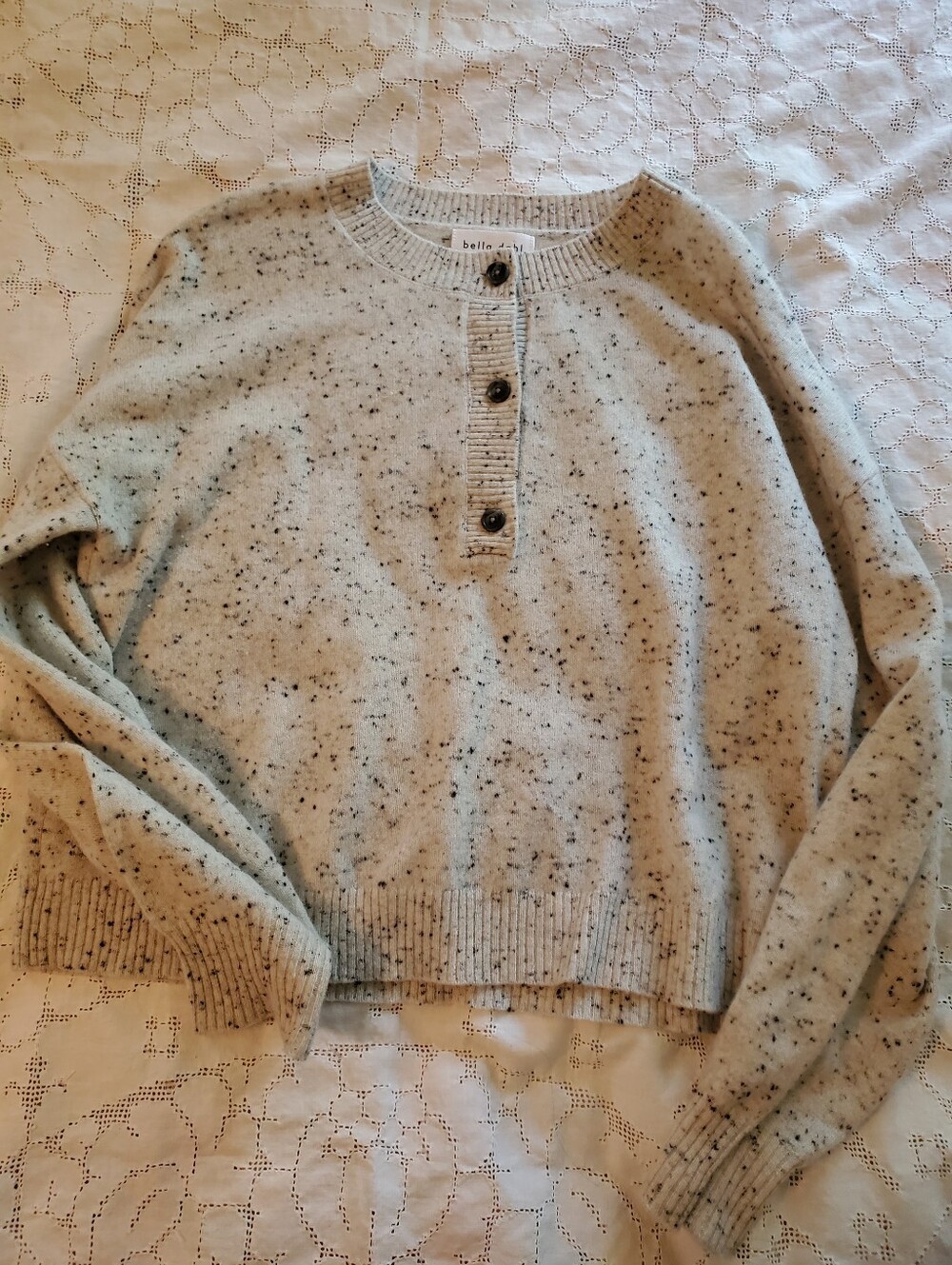Bella Dahl Speckled Cashmere Crewneck Henley Sweater